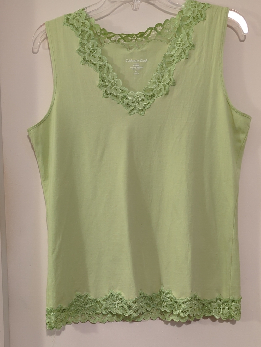 Coldwater Creek Pale Green Lace-Trim V-Neck Camisole